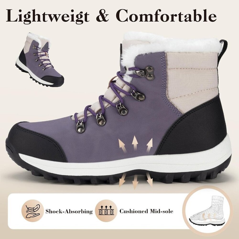 Women’s Purple Water Resistant Warm Snow Boots Fur Lined Non Slip Outdoor - Picture 5 of 7